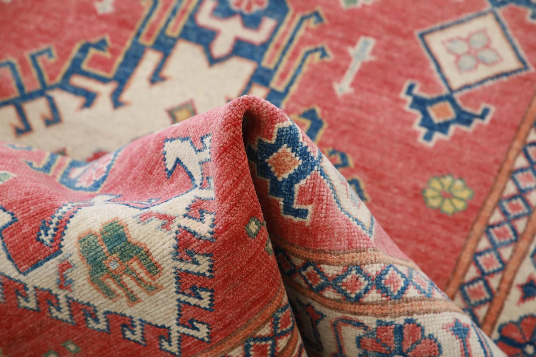 Afghan Kazak Rug 3' 2" x 4' 8" Hand-Knotted | No. AT93114