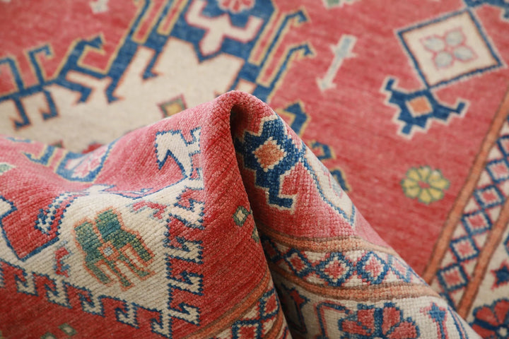 Afghan Kazak Rug 3' 2" x 4' 8" Hand-Knotted | No. AT93114