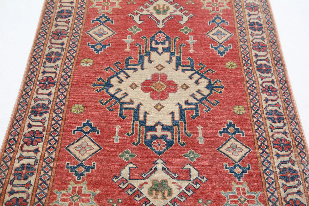 Afghan Kazak Rug 3' 2" x 4' 8" Hand-Knotted | No. AT93114
