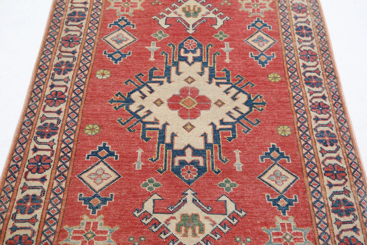 Afghan Kazak Rug 3' 2" x 4' 8" Hand-Knotted | No. AT93114