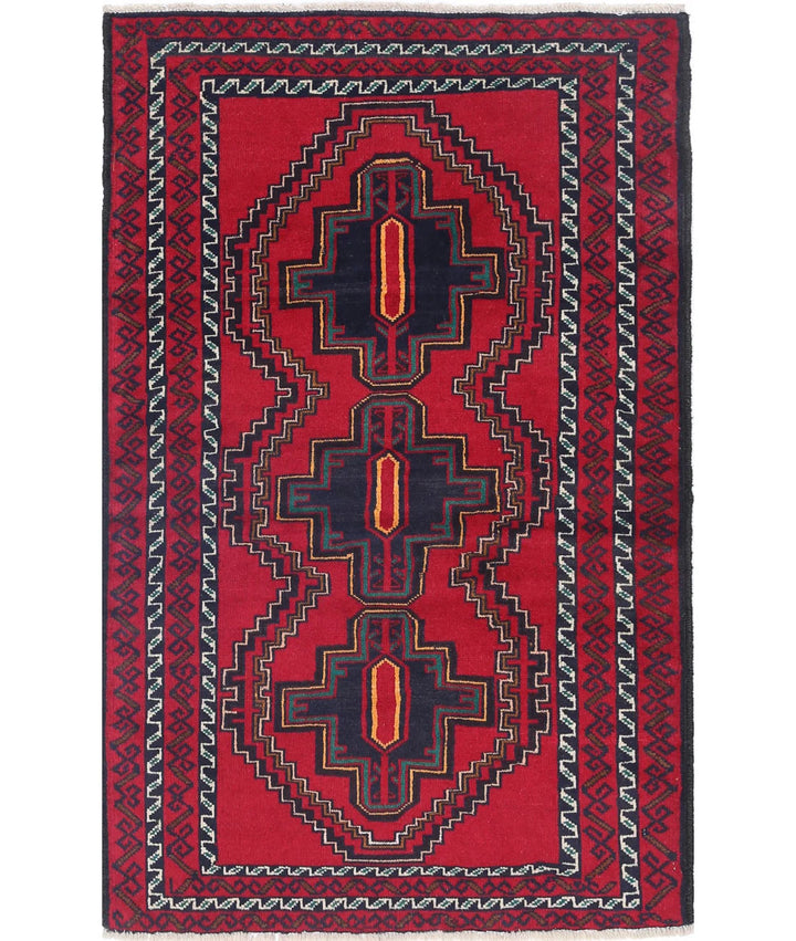 Red Afghan Baluchi Rug 2' 10" x 4' 6" Hand-Knotted | No. AT93202