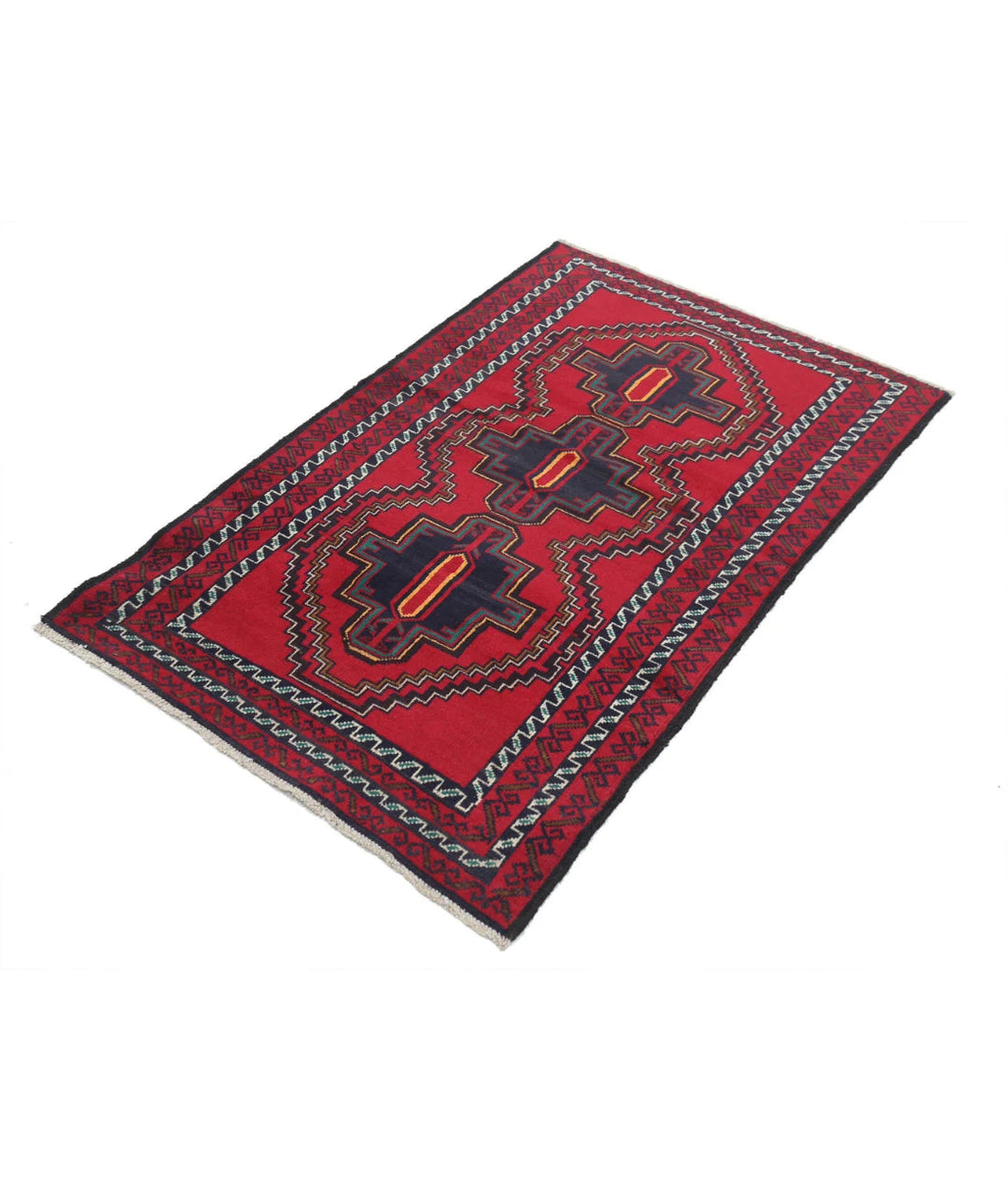 Red Afghan Baluchi Rug 2' 10" x 4' 6" Hand-Knotted | No. AT93202