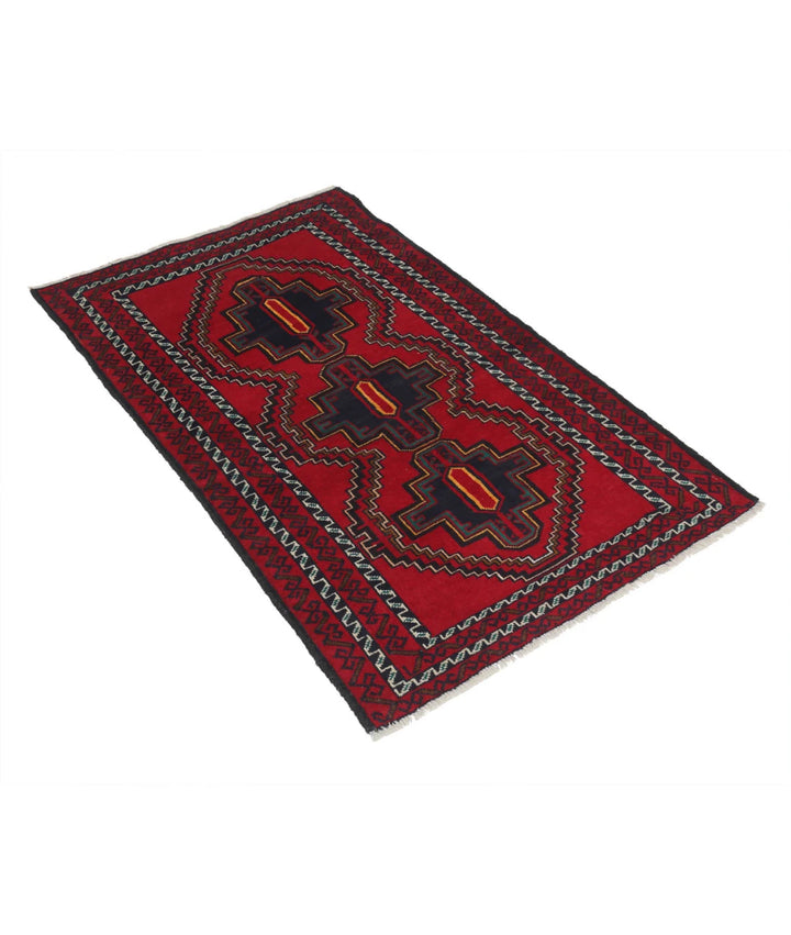 Red Afghan Baluchi Rug 2' 10" x 4' 6" Hand-Knotted | No. AT93202