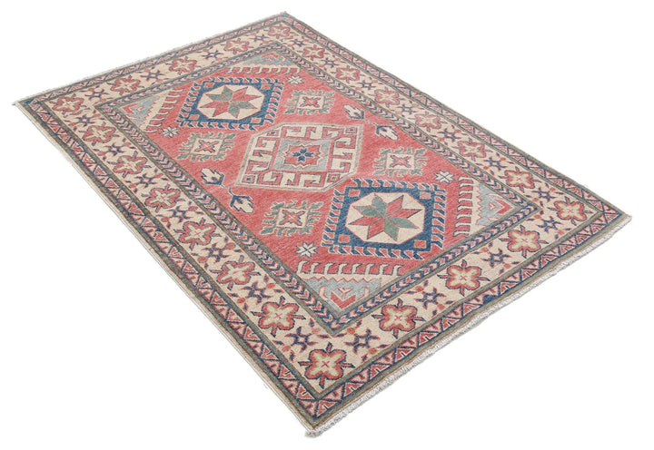 Afghan Kazak Rug 4' 0" x 5' 4" Hand-Knotted | No. AT93520