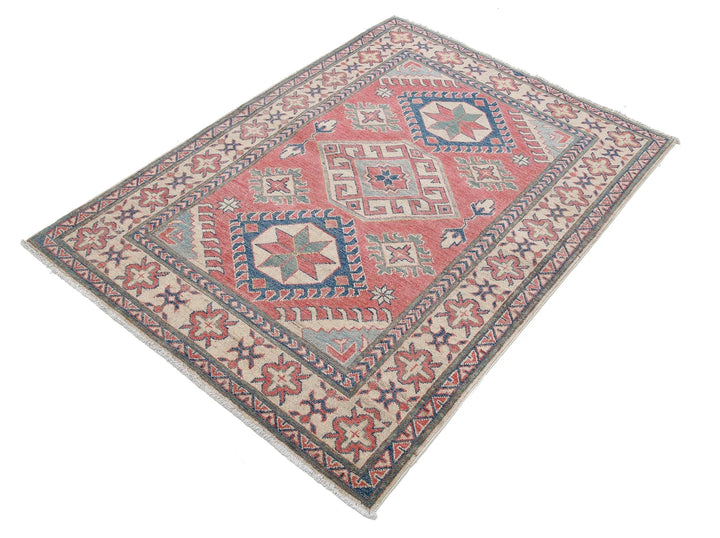 Afghan Kazak Rug 4' 0" x 5' 4" Hand-Knotted | No. AT93520