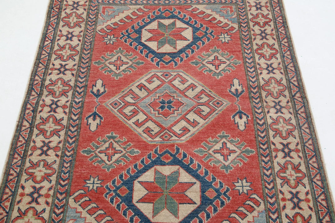 Afghan Kazak Rug 4' 0" x 5' 4" Hand-Knotted | No. AT93520