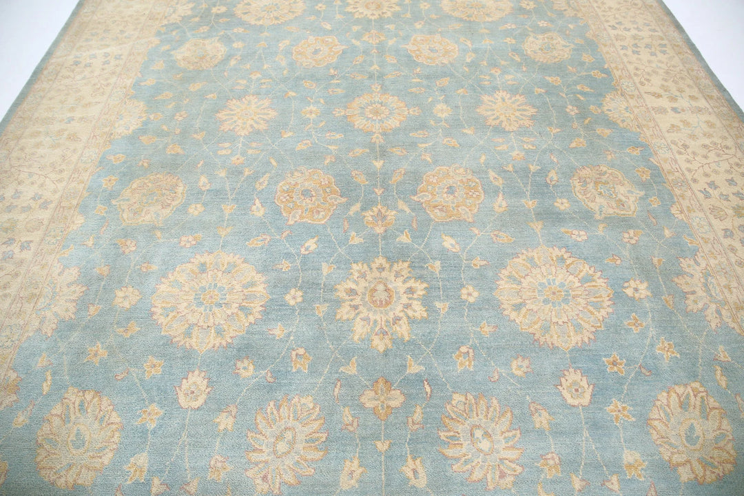 Blue Afghan Oriental Rug 9'10" x 14'0" Hand-Knotted close-up