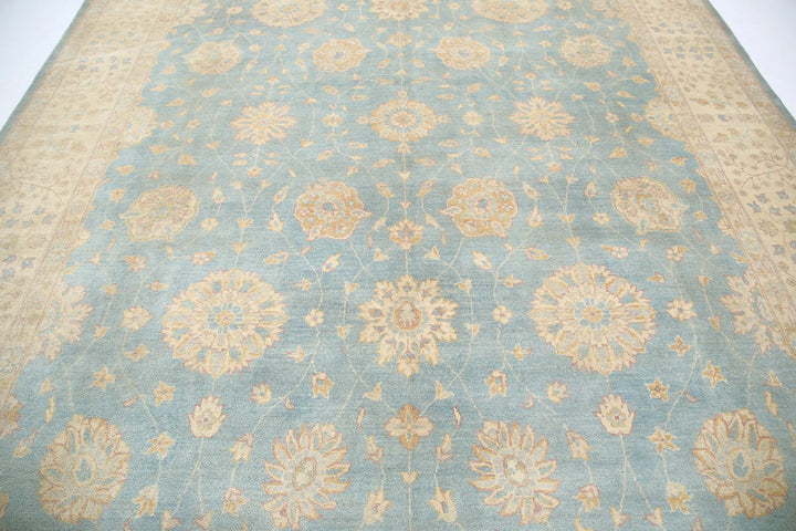 Blue Afghan Oriental Rug 9'10" x 14'0" Hand-Knotted close-up