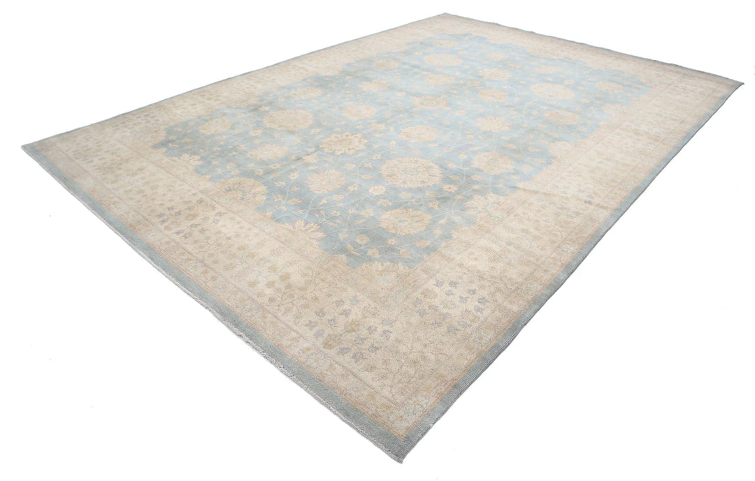 Blue Afghan Oriental Rug 9'10" x 14'0" Hand-Knotted field