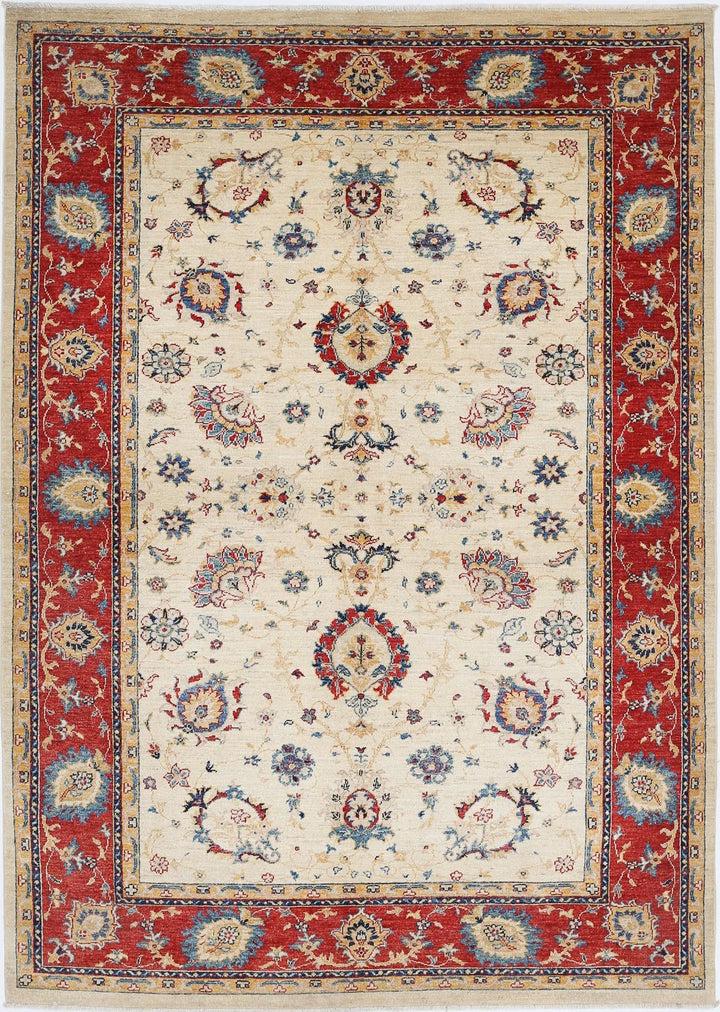 Ivory Afghan Ziegler Rug 5' 8" x 8' 0" Hand-Knotted | No. AT93610