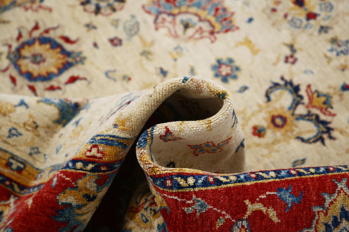 Ivory Afghan Ziegler Rug 5' 8" x 8' 0" Hand-Knotted | No. AT93610