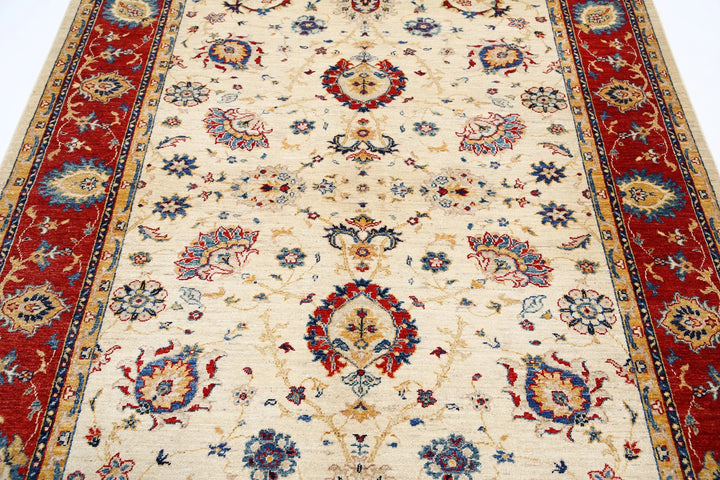 Ivory Afghan Ziegler Rug 5' 8" x 8' 0" Hand-Knotted | No. AT93610