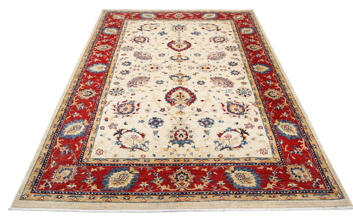 Ivory Afghan Ziegler Rug 5' 8" x 8' 0" Hand-Knotted | No. AT93610