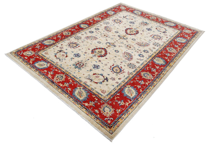 Ivory Afghan Ziegler Rug 5' 8" x 8' 0" Hand-Knotted | No. AT93610