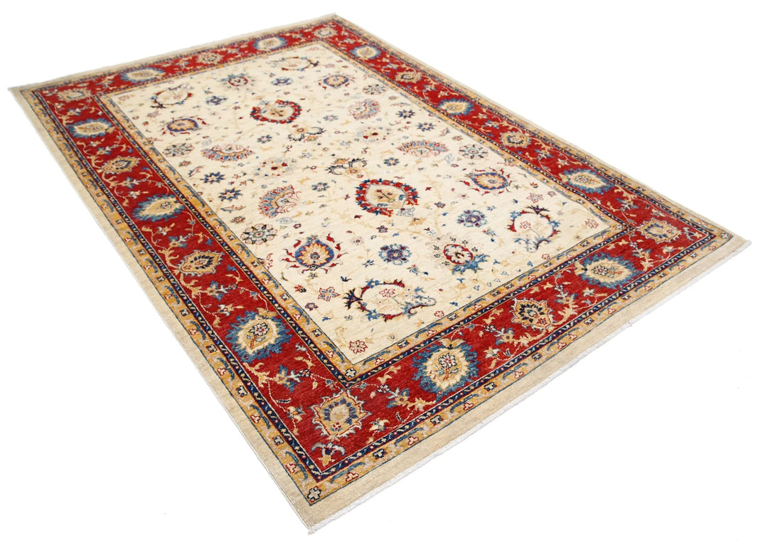 Ivory Afghan Ziegler Rug 5' 8" x 8' 0" Hand-Knotted | No. AT93610