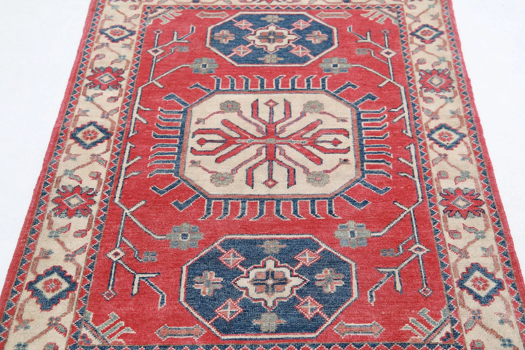 Afghan Tribal Kazak Rug 3' 3" x 4' 8" Hand-Knotted | No. AT93662