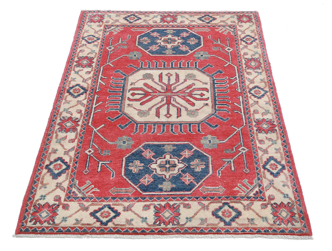 Afghan Tribal Kazak Rug 3' 3" x 4' 8" Hand-Knotted | No. AT93662