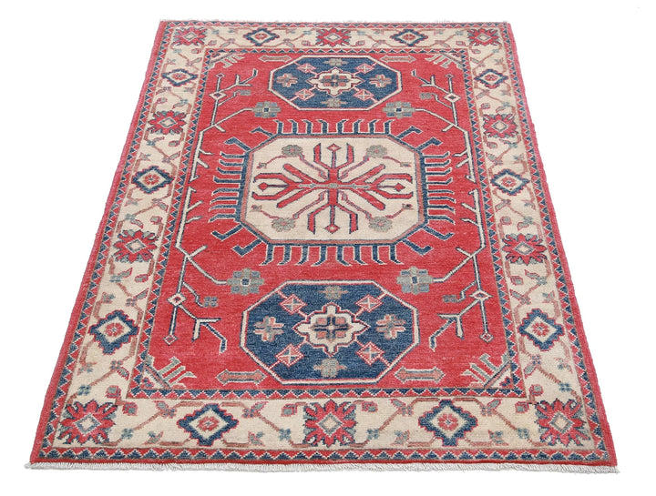 Afghan Tribal Kazak Rug 3' 3" x 4' 8" Hand-Knotted | No. AT93662