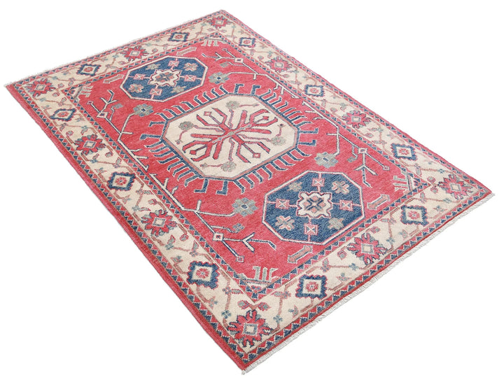 Afghan Tribal Kazak Rug 3' 3" x 4' 8" Hand-Knotted | No. AT93662