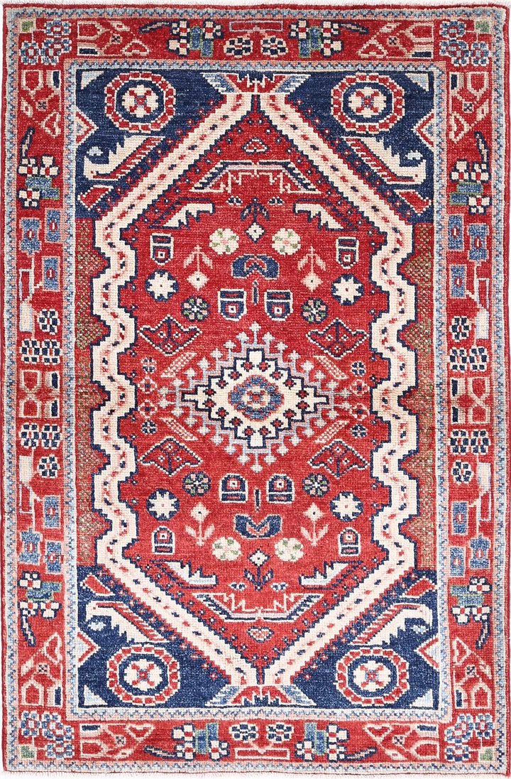 Red Afghan Oriental Rug 3' 4" x 5' 0" Hand-Knotted