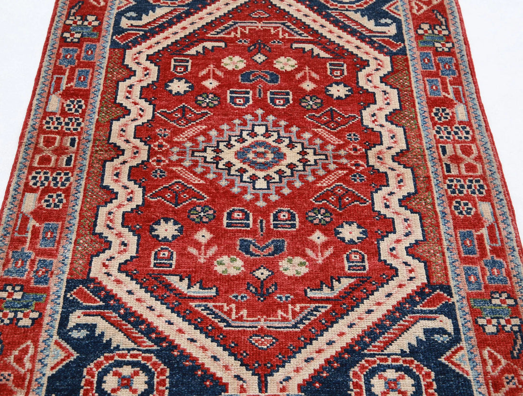 Red Afghan Oriental Rug 3' 4" x 5' 0" Hand-Knotted view