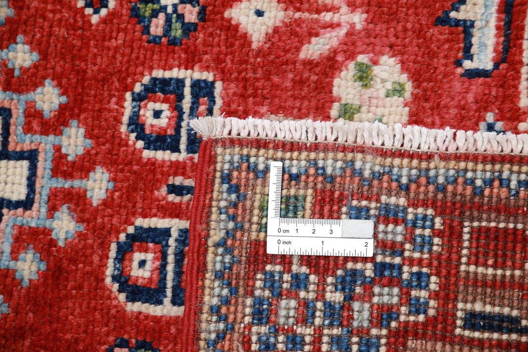 Red Afghan Oriental Rug 3' 4" x 5' 0" Hand-Knotted close-up