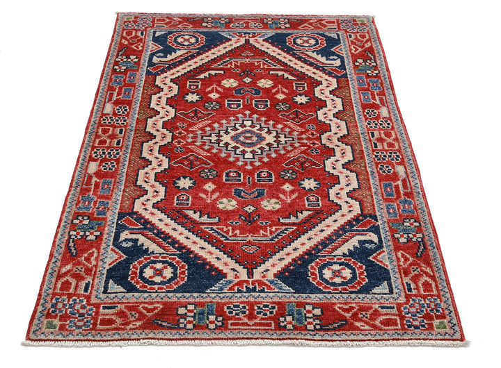Red Afghan Oriental Rug 3' 4" x 5' 0" Hand-Knotted pattern