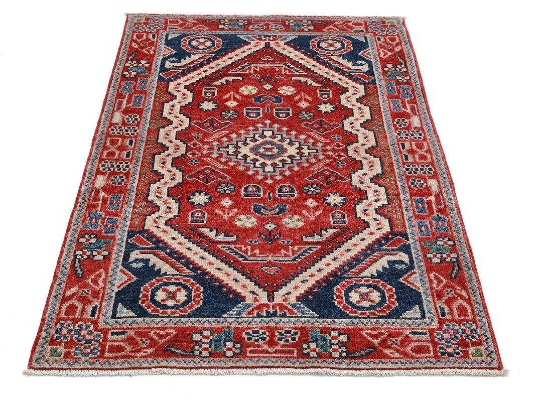 Red Afghan Oriental Rug 3' 4" x 5' 0" Hand-Knotted | No. AT93703
