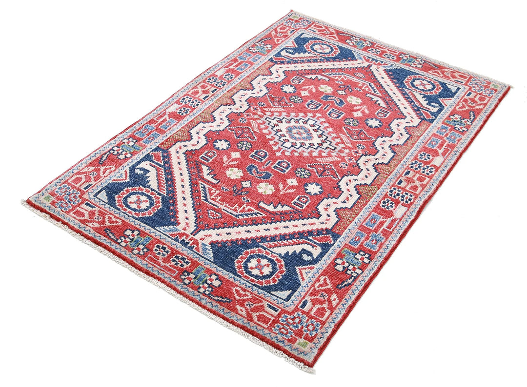 Red Afghan Oriental Rug 3' 4" x 5' 0" Hand-Knotted border