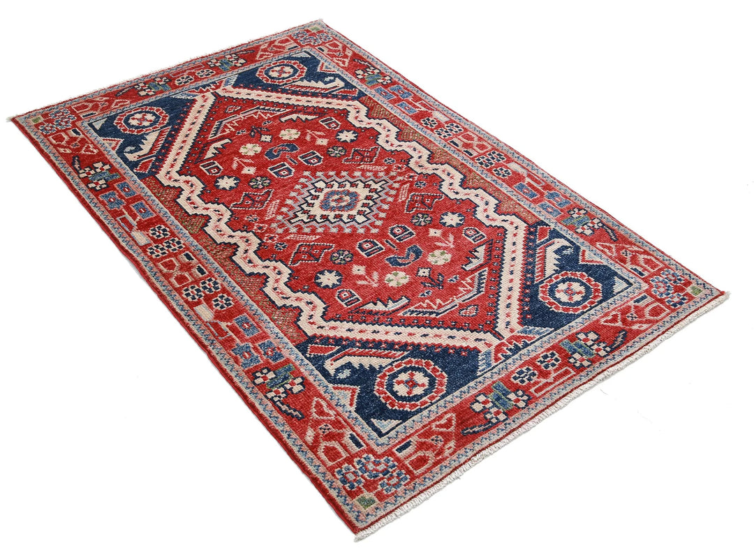 Red Afghan Oriental Rug 3' 4" x 5' 0" Hand-Knotted field