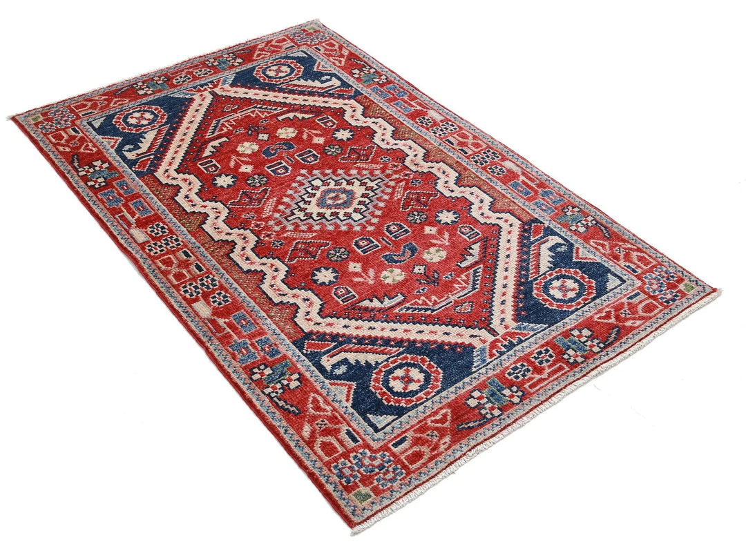 Red Afghan Oriental Rug 3' 4" x 5' 0" Hand-Knotted | No. AT93703