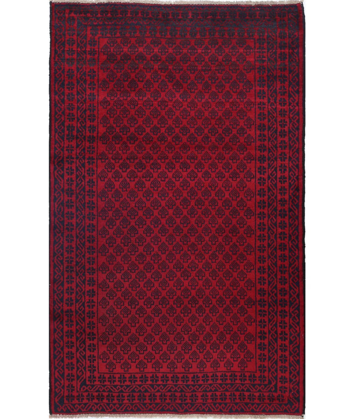 Red Afghan Baluchi Rug 3' 0" x 4' 10" Hand-Knotted | No. AT93733