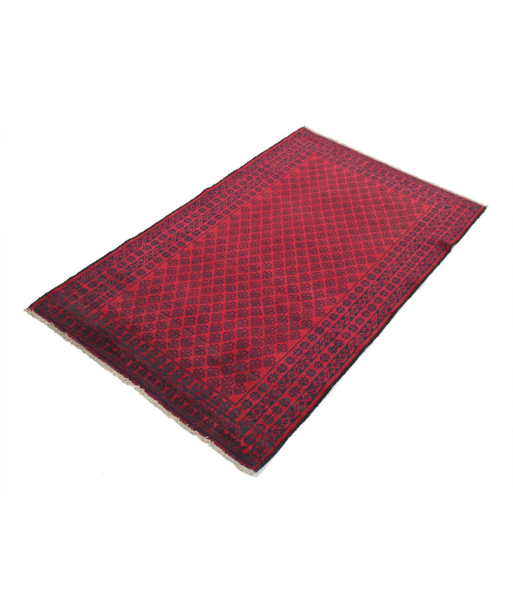 Red Afghan Baluchi Rug 3' 0" x 4' 10" Hand-Knotted | No. AT93733