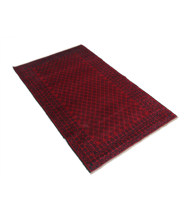 Red Afghan Baluchi Rug 3' 0" x 4' 10" Hand-Knotted | No. AT93733
