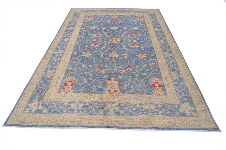 Blue Afghan Ziegler Rug 6' 3" x 9' 6" Hand-Knotted | No. AT93774