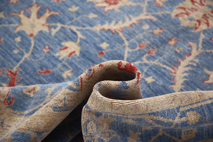 Blue Afghan Ziegler Rug 6' 3" x 9' 6" Hand-Knotted | No. AT93774
