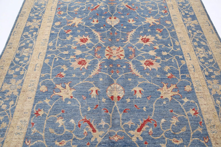 Blue Afghan Ziegler Rug 6' 3" x 9' 6" Hand-Knotted | No. AT93774