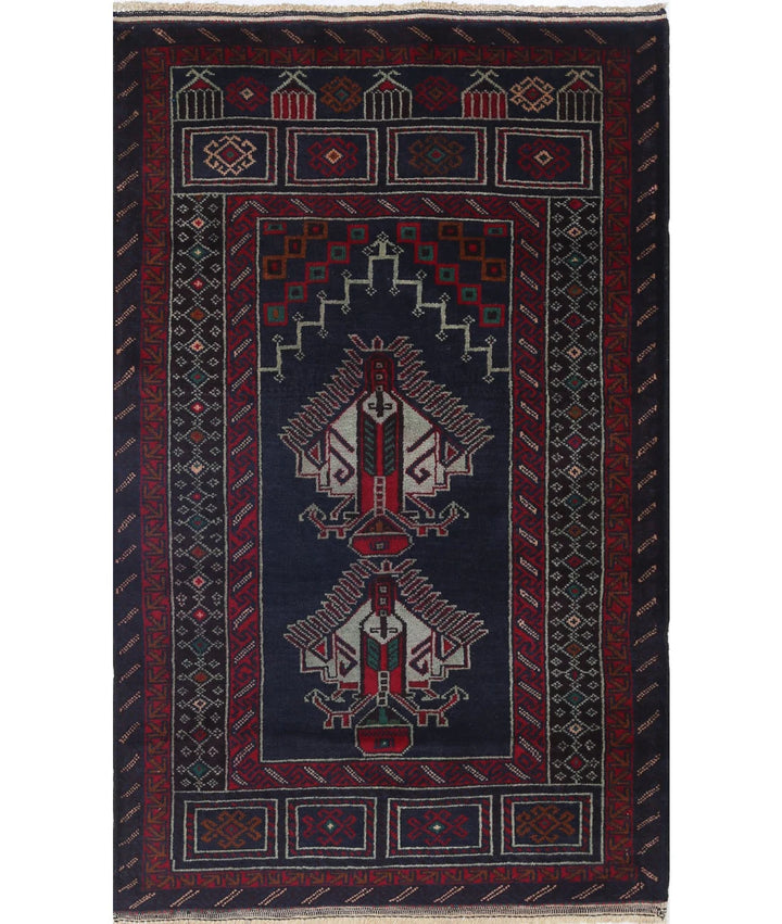 Red Afghan Baluchi Rug 2' 10" x 4' 9" Hand-Knotted | No. AT93776