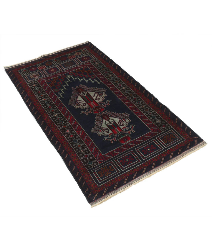 Red Afghan Baluchi Rug 2' 10" x 4' 9" Hand-Knotted | No. AT93776