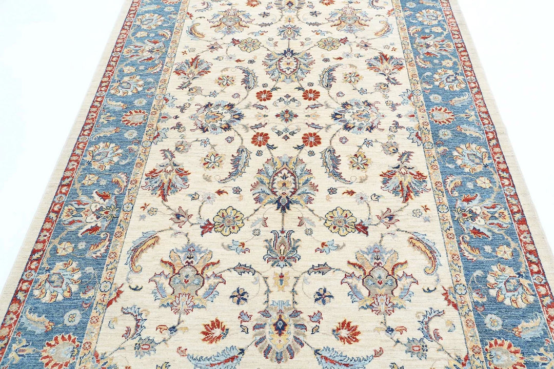 Ivory Afghan Ziegler Rug 5'6" x 8'1" Hand-Knotted | No. AT93956