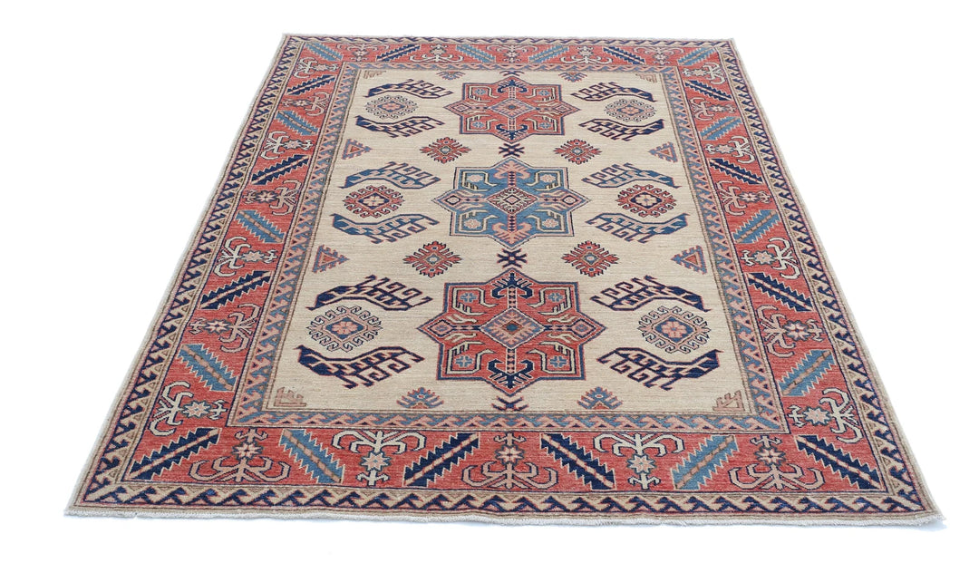 Afghan Royal Kazak Rug 4' 11" x 6' 9" Hand-Knotted | No. AT93986