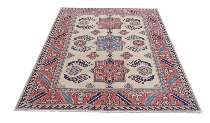 Afghan Royal Kazak Rug 4' 11" x 6' 9" Hand-Knotted | No. AT93986