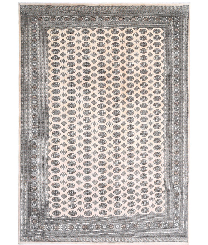 Ivory Black Pakistani Bokhara Rug 10' 0" x 13' 11" Hand-Knotted | No. AT94090