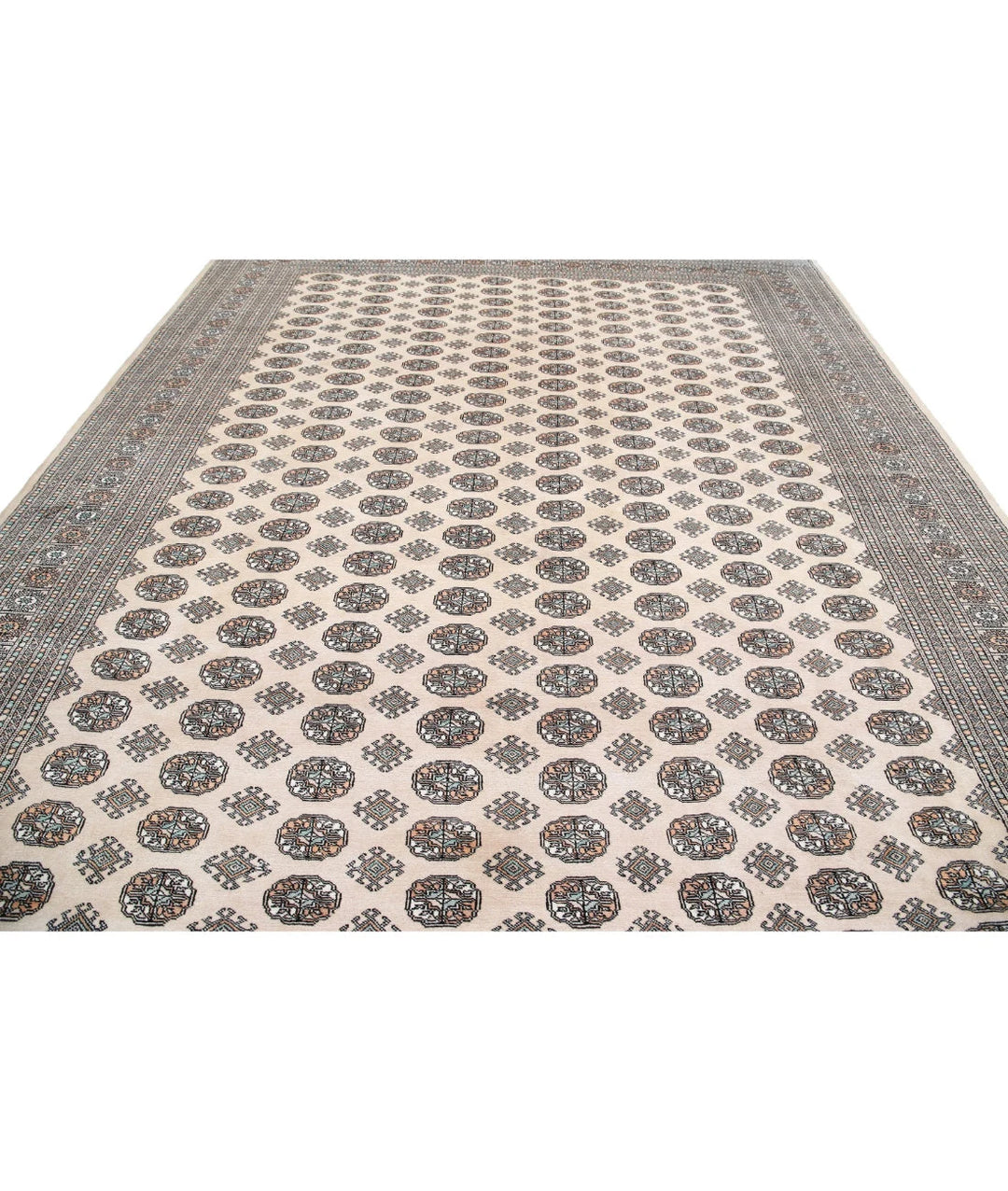 Ivory Black Pakistani Bokhara Rug 10' 0" x 13' 11" Hand-Knotted | No. AT94090