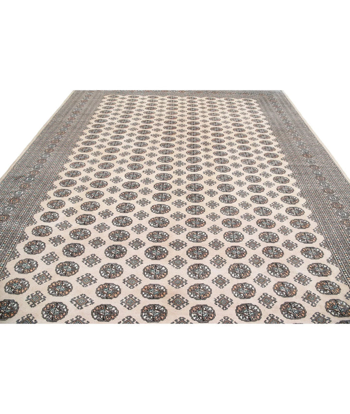 Ivory Black Pakistani Bokhara Rug 10' 0" x 13' 11" Hand-Knotted | No. AT94090