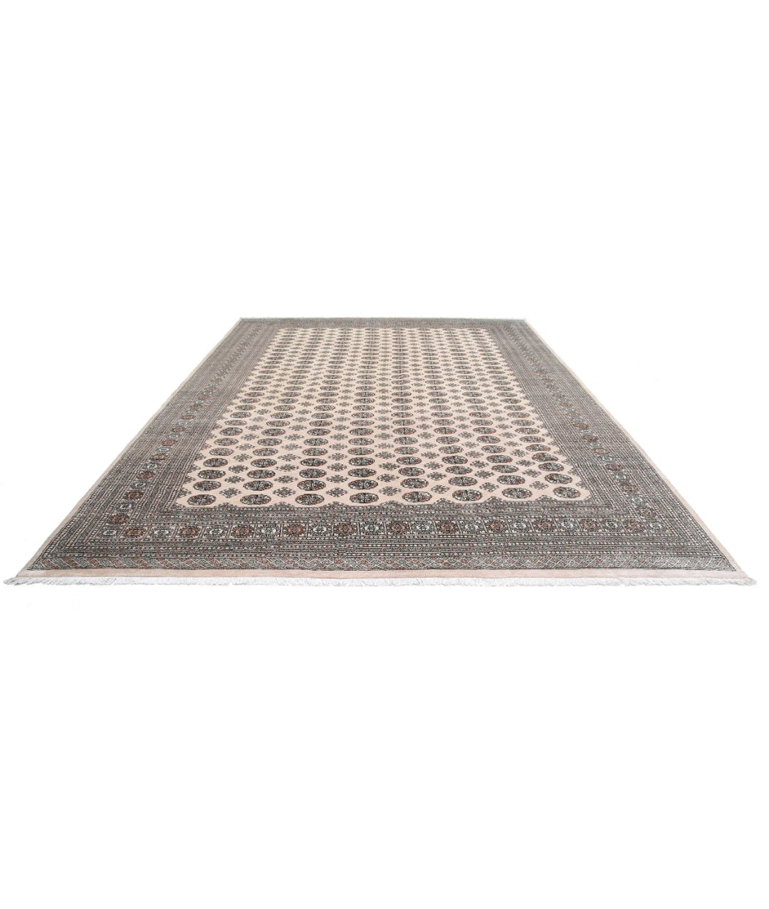 Ivory Black Pakistani Bokhara Rug 10' 0" x 13' 11" Hand-Knotted | No. AT94090