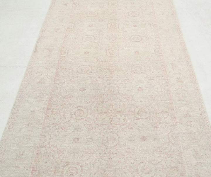 Afghan Tabriz Rug 3' 11" x 11' 0" Hand-Knotted | No. AT94111