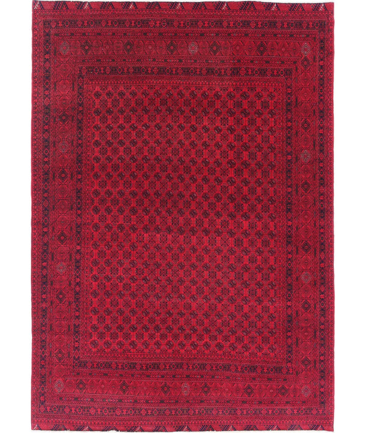 Red Afghan Beljik Rug 6' 6" x 9' 5" Hand-Knotted | No. AT94177