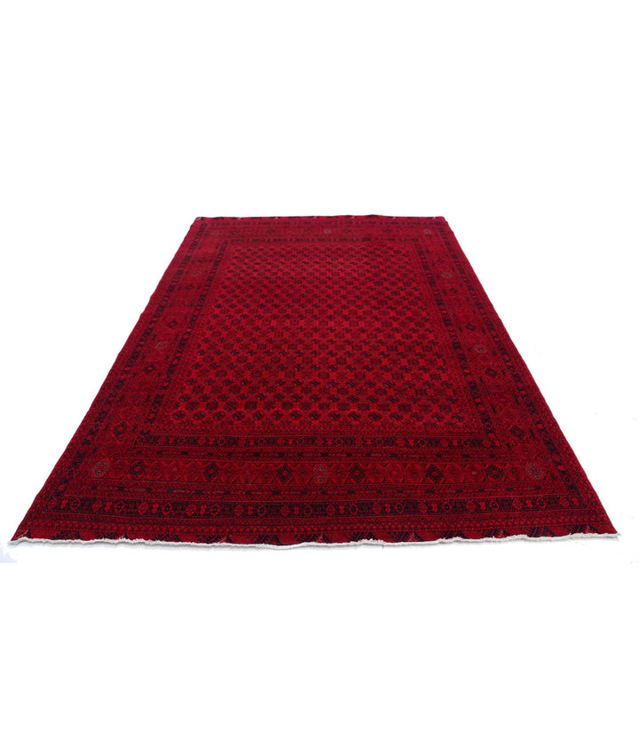 Red Afghan Beljik Rug 6' 6" x 9' 5" Hand-Knotted | No. AT94177