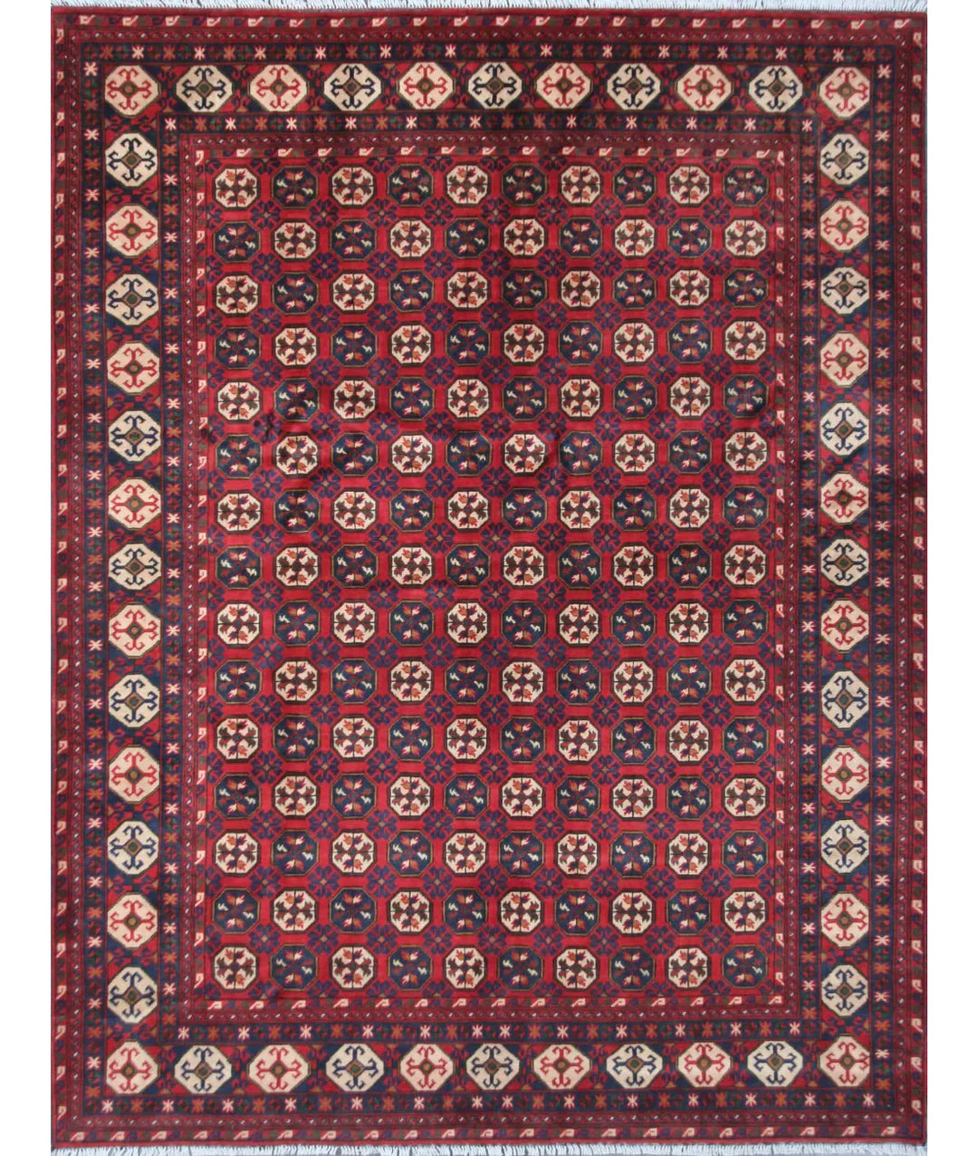 Red Afghan Tribal Rug 6' 10" x 9' 3" Hand-Knotted | No. AT94230